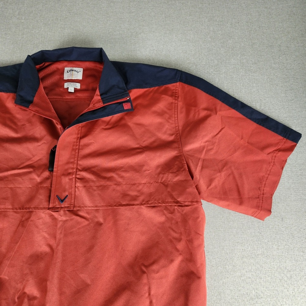 VTG Callaway Golf XL Windbreaker Short Sleeve 1/4-Zip Pullover Red Navy Vented